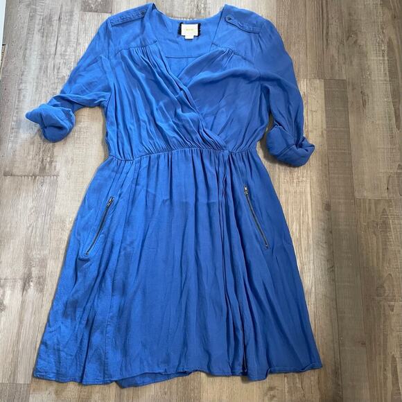 Maeve Anthropologie Blue V-Neck Utility Dress, Size L - Picture 16 of 16